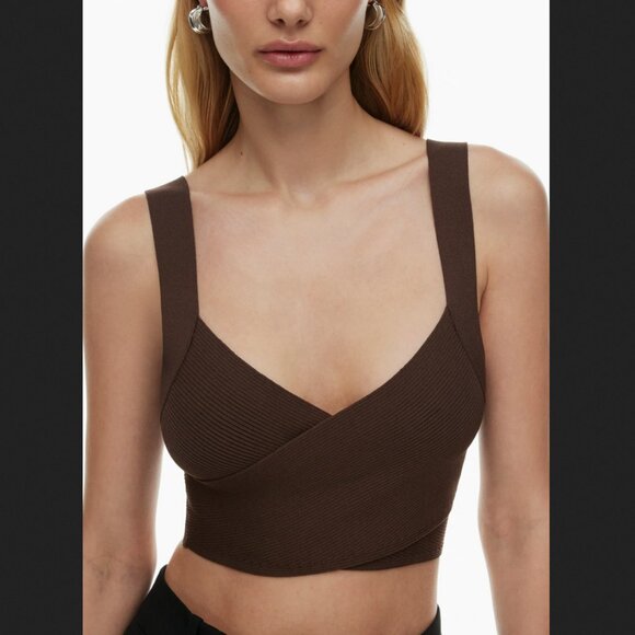 NWT Aritzia • Babaton Sculpt Knit Rich Mocha Brown Criss Cross Greek Tank • M - Picture 1 of 10